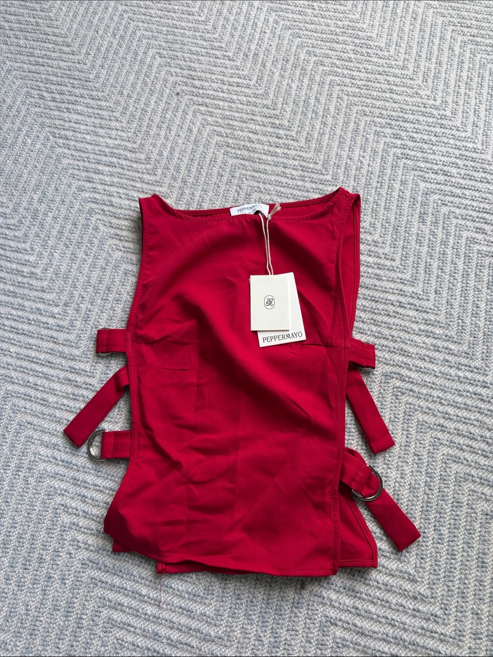Peppermayo cherish you buckle top Red Side-Strap Tank Top